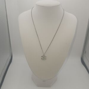 Chanel CC Silver Rhinestone Pendant W/ Silver Chain (GOOD)(COA)🤍🩶🤍